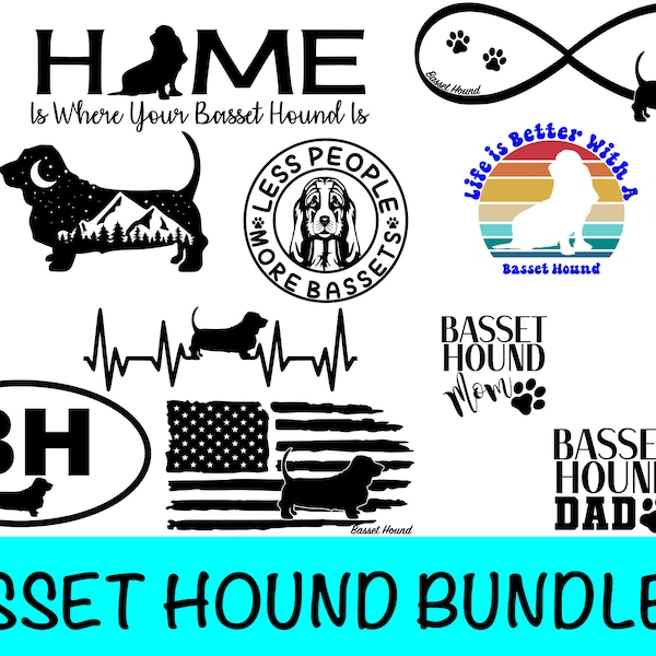 Basset Hound Images SVG Bundle / BassettClipart/ Cut File/ Cricut/ Vector/ Dxf/ Png/ Eps / Hound Dog Bundle