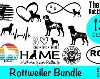 Rottweiler Dog SVG Bundle, Rottie Clipart (Digital Files)