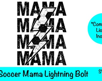 Soccer Mom Lightning Bolt SVG PNG | Distressed Retro Design (Digital Download)