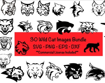 Wildcat SVG Bundle / Wild Cat Clipart/ Cut File/ Cricut/ Vector/ Dxf/ Png/ Eps / Lynx/ Cougar / Bobcat