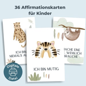 PDF 36 affirmation cards for children | Encouragement cards to print | Card format DIN A6 | Affirmation cards with animals BOHO | Download