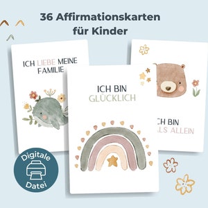 PDF 36 Affirmationskarten für Kinder | Mutmachkarten zum Ausdrucken | Kartenformat DIN A6 | Affirmationskarten mit Tieren | Download