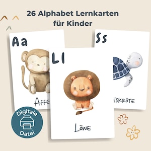 印刷できる PDF アルファベット フラッシュカード「動物」 |モンテッソーリのレターカード幼稚園、幼稚園、小学校 |文字を学ぶ