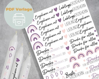 Plantilla de tatuajes de velas PDF | Educador | Película de tobogán de agua | descarga digital tatuajes de velas pegatina de vela regalo de despedida de jardín de infantes