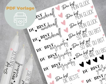 Candle Tattoos Template PDF | You are wonderful | Water slide film | digital download candle tattoos candle sticker girlfriend - thank you