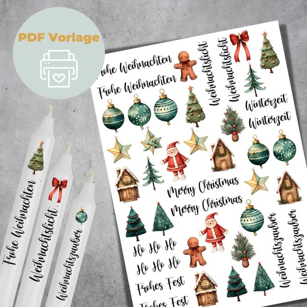 Candle Tattoos for Christmas PDF | Christmas set 4 | Water slide film | digital download candle tattoos