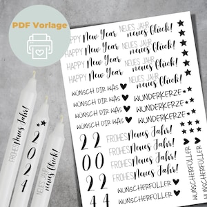 Kerzentattoos Vorlage PDF | Silvester 2024 Set 1 | Wasserschiebefolie | digitaler Download Kerzen Tattoos Kerzensticker
