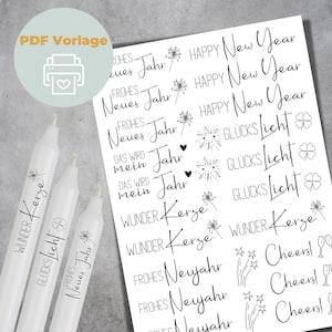 Kerzentattoos Vorlage PDF | Silvester 2024 Set 2 | Wasserschiebefolie | digitaler Download Kerzen Tattoos Kerzensticker