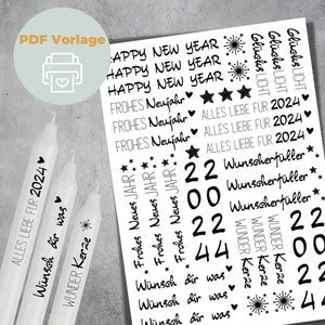 Candle Tattoos Template PDF | New Year&#39;s Eve 2024 Set 3 | Water slide film | digital download candle tattoos candle stickers