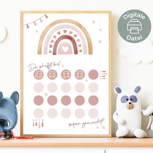 PDF Poster Belohnungstafel für Kinder | Regenbogen Mädchen | Belohnungssystem Kind | Belohnungsplan