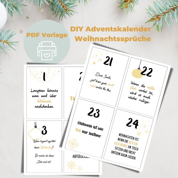 PDF Adventskalender "Weihnachtssprüche" zum Ausdrucken | DIY Kalender | Adventskarten selber machen und basteln | Digitaler Download