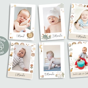 Fotogirlande PDF für "Babys erstes Jahr" | Tiere Doodle | 14 Karten zum downloaden | Deko erster Geburtstag