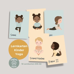 Cartões de aprendizagem em PDF "Yoga Infantil" | Exercícios de ioga | 16 cartões em DIN A6 | Material didático para escolas e jardins de infância | download digital