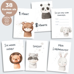 38 carte cardine PDF per "Il primo anno del bambino" | Animali | Carte importanti per bambini da scaricare | Raccogli ricordi