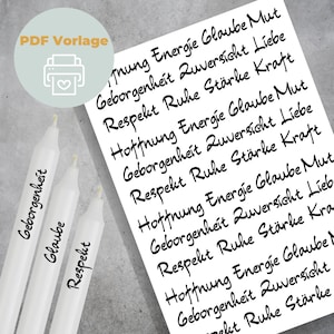 Candle Tattoos Template PDF | Hope Love Strength Faith Respect | Water slide film | digital download candle tattoos candle stickers