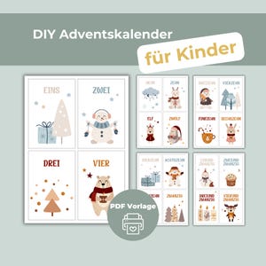 PDF Adventskalender voor kinderen om uit te printen | DIY-kalender | Zelf adventskaarten maken en knutselen | Meisjes Jongens | Digitaal downloaden