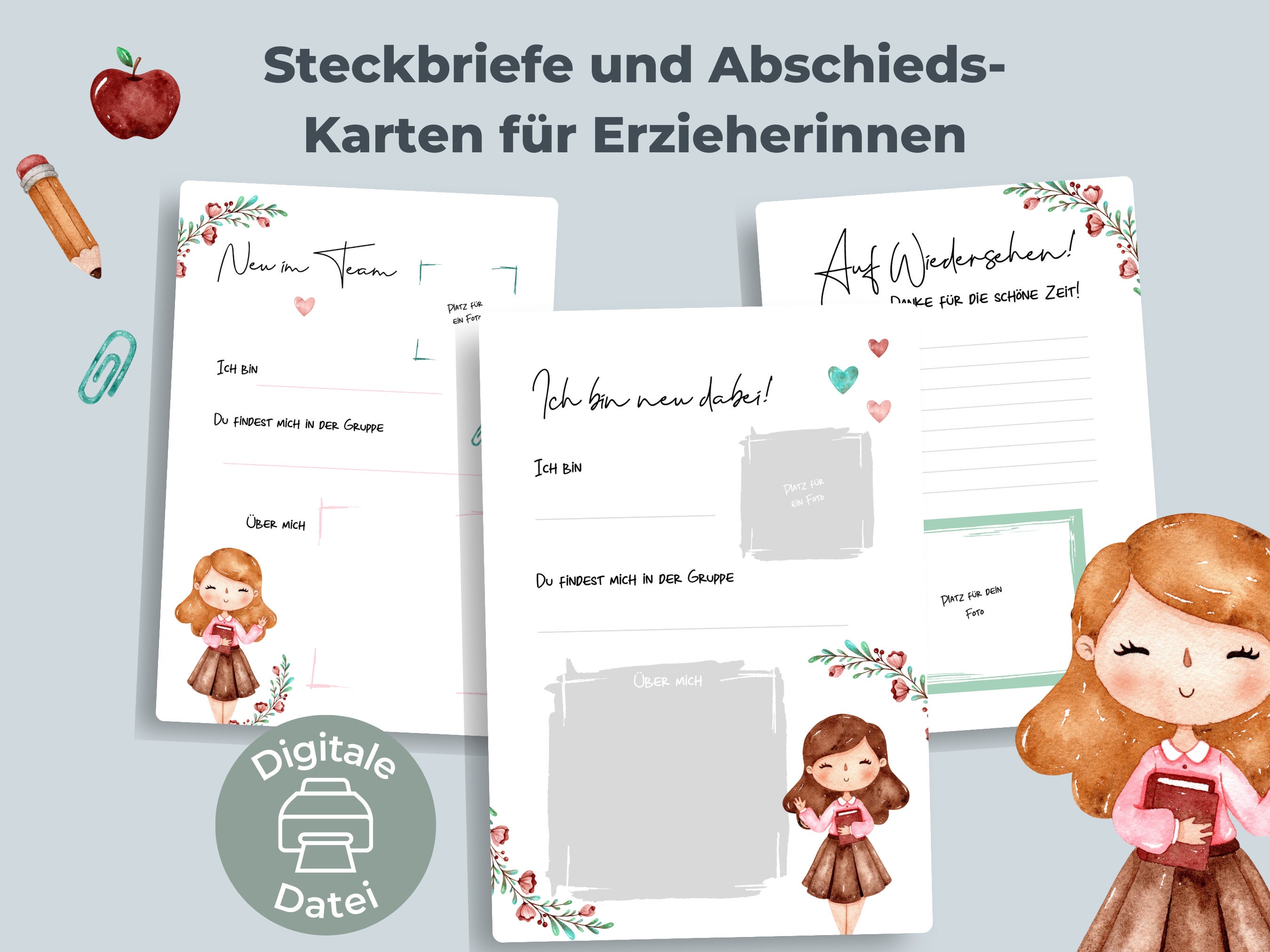 PDF Steckbriefe & Abschiedsbriefe für Erzieherinnen 10 PDF Seiten