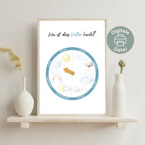 Póster de aprendizaje en PDF "Rueda meteorológica" | Reloj meteorológico o disco meteorológico | Material didáctico para la guardería escolar | descarga digital para imprimir