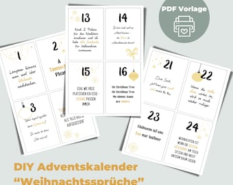 PDF Calendario dell'Avvento "Detti di Natale" da stampare | Calendario fai da te | Crea e crea tu stesso i biglietti dell'Avvento | Scaricamento digitale