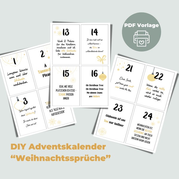 PDF Advent calendar "Christmas sayings" to print out | DIY calendar | Make and craft Advent cards yourself | Digital Download