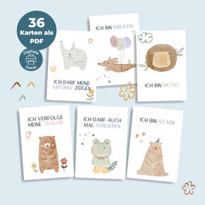 PDF 36 Affirmationskarten für Kinder | Mutmachkarten zum Ausdrucken | Kartenformat DIN A6 | Affirmationskarten mit Tieren | Download