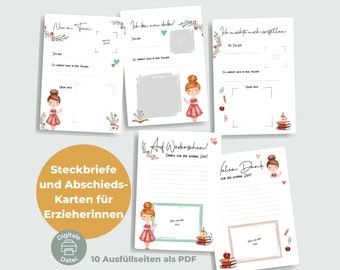 PDF Profiles & farewell letters for educators | 10 PDF pages | Kindergarten templates A4 to download for educators