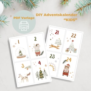 Calendario dell'Avvento per bambini in PDF da stampare | Calendario fai da te | Crea e crea tu stesso i biglietti dell'Avvento | Scaricamento digitale