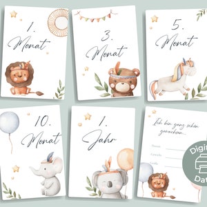 14 carte cardine PDF per "Il primo anno del bambino" | BOHO cuccioli di animali | Carte importanti per bambini da scaricare