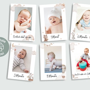 Guirlande photo PDF pour "La première année de bébé" | Animaux en montgolfière | 14 cartes à télécharger | Décoration premier anniversaire