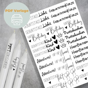 Candle Tattoos Template PDF | Birthday light candle for a birthday | Water slide film | digital download candle tattoos candle stickers