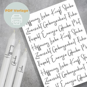 Candle tattoos template PDF | Hope Love Strength Faith | Waterslide film | digital download candle tattoos candle stickers