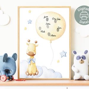 Fingerabdruck Gästebuch Poster PDF | kleine Giraffe | Alternative Gästebuch Babyparty oder Taufe zum downloaden