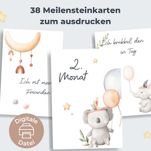 38 carte cardine PDF per "Il primo anno del bambino" | BOHO Animali Ragazzo e Ragazza | Carte importanti per bambini da scaricare