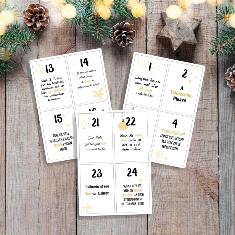 PDF Adventskalender Weihnachtssprüche zum Ausdrucken DIY Kalender Adventskarten selber machen und basteln Digitaler Download Bild 2