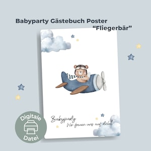Babyparty Gästebuch Poster Fingerprint PDF | Fliegerbär | Babyshower Dekoration zum downloaden | digitaler Download | Design 2