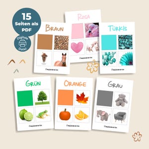 PDF Farblernkarten für Kinder zum Ausdrucken | 52 Montessori Karten zum Download | Lernkarten für Kindergarten und Vorschule in Deutsch