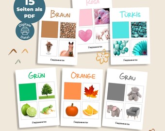 PDF Farblernkarten für Kinder zum Ausdrucken | 52 Montessori Karten zum Download | Lernkarten für Kindergarten und Vorschule in Deutsch
