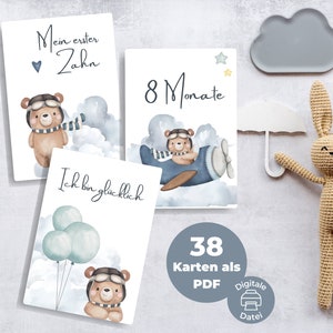 38 carte cardine PDF per "Il primo anno del bambino" | Orso Ragazzo dell'aeroplano | Carte importanti per bambini da scaricare