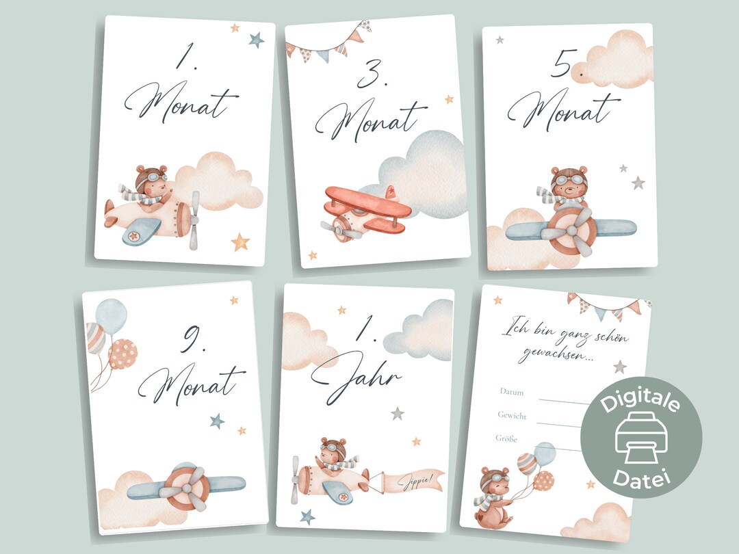 14 Milestone Cards PDF for "baby's First Year" | Bear Airplane ...