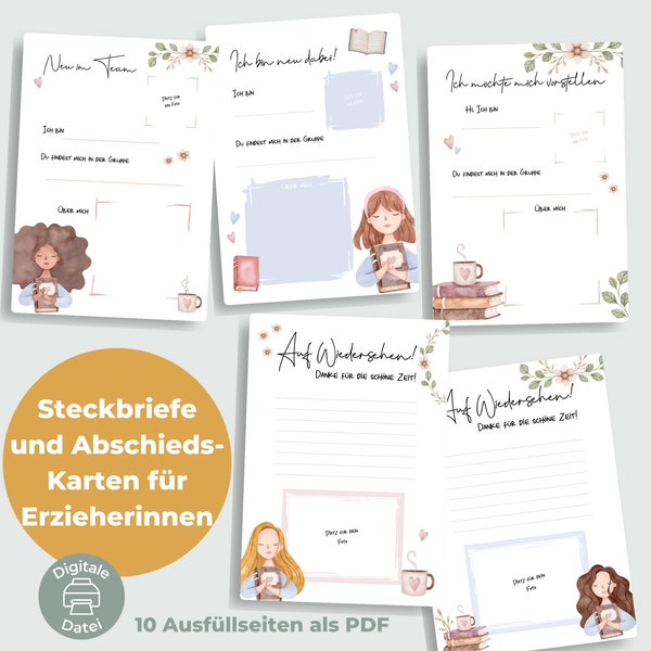 PDF Profiles & farewell letters for educators | 10 PDF pages | Kindergarten templates A4 to download for educators