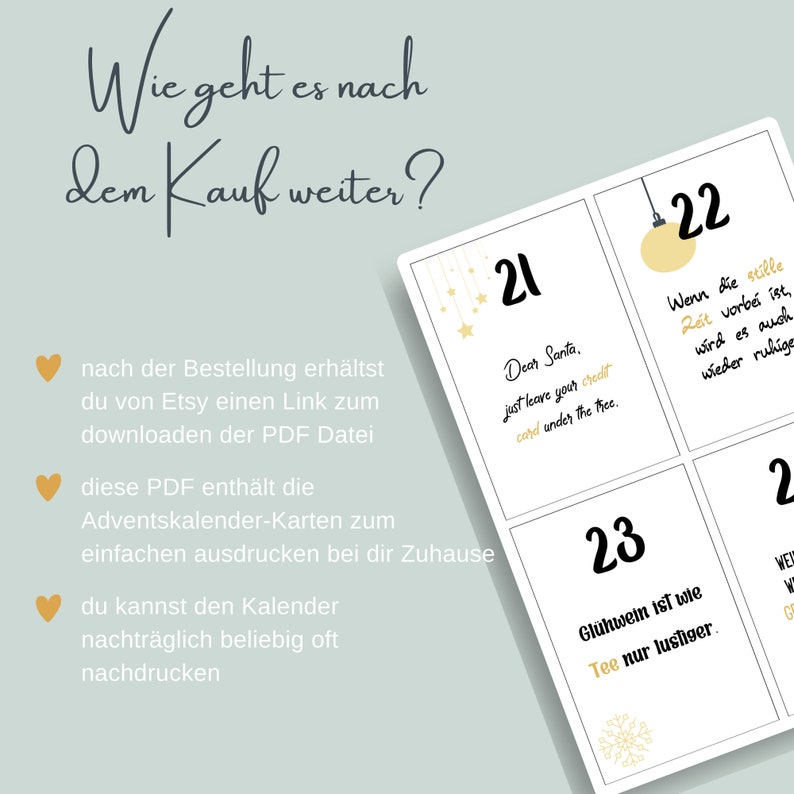 PDF Adventskalender Weihnachtssprüche zum Ausdrucken DIY Kalender Adventskarten selber machen und basteln Digitaler Download Bild 4