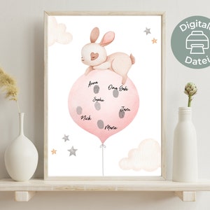 Fingerabdruck Gästebuch Poster PDF | kleiner Hase | Alternative Gästebuch Babyparty oder Taufe zum downloaden