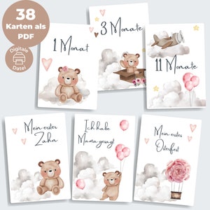 38 carte cardine PDF per "Il primo anno del bambino" | Ragazza dell'aeroplano dell'orso | Carte importanti per bambini da scaricare