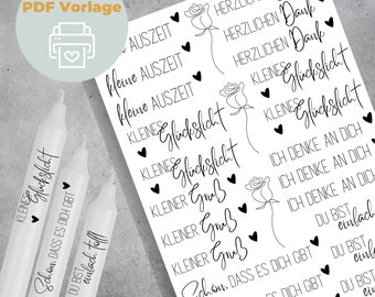 Kerzentattoos Vorlage PDF | Glückslicht - Herzlichen Dank | Wasserschiebefolie | digitaler Download Kerzen Tattoos Kerzensticker