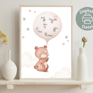 Fingerabdruck Gästebuch Poster PDF | kleiner Bär | Alternative Gästebuch Babyparty oder Taufe zum downloaden