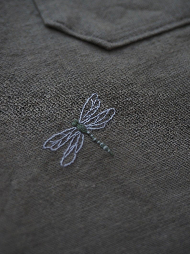Salopette in lino garden bugs taglia 74/80, ricamata a mano immagine 6