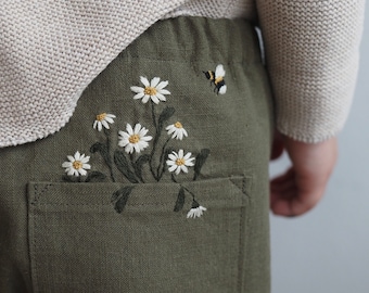 daisy pocket embroidery pattern + video tutorial, PDF, beginner friendly