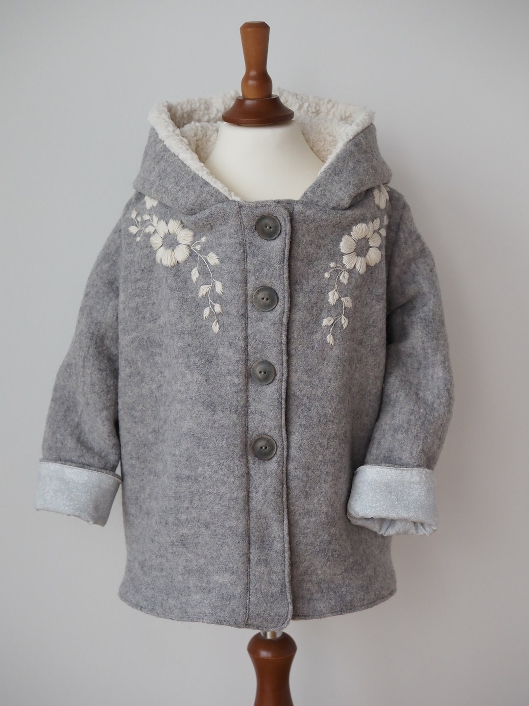 Hand-embroidered Floral Wool Coat - Etsy