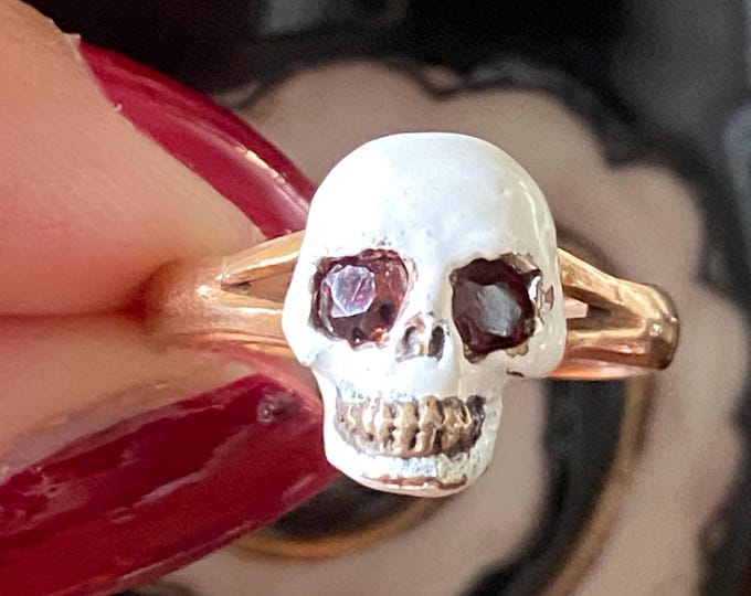 Antique Georgian Memento Mori Rose Gold Enamel Garnet Skull Ring - Etsy UK