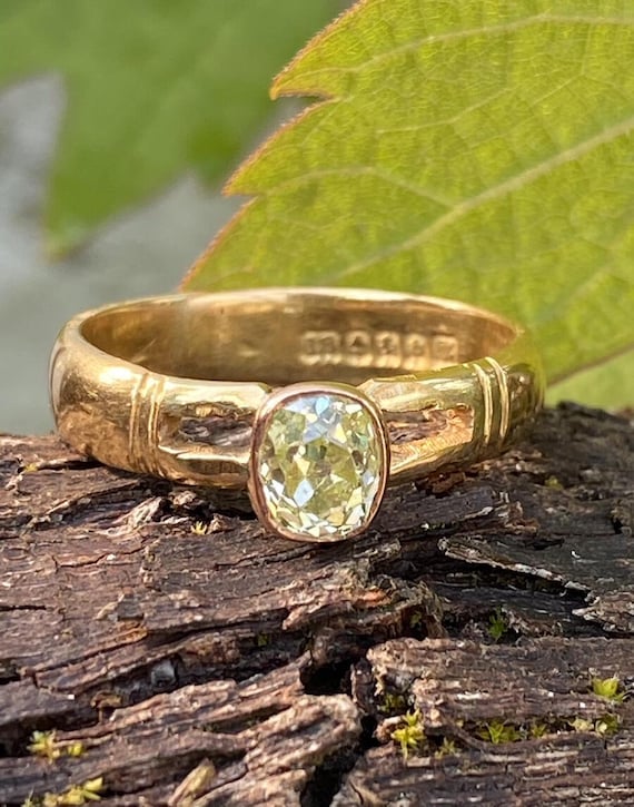 Antique Art Deco 18ct Rose Gold Fancy Yellow Diamond Solitaire Ring